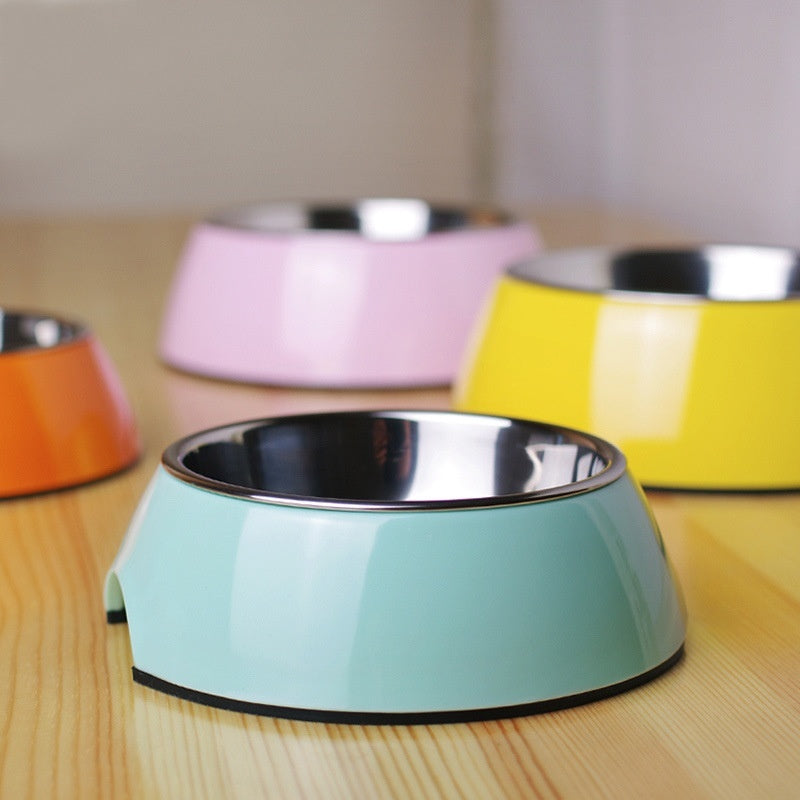 Stainless Steel Pet Bowl with Melamine Base – Durable Dog & Cat Feeding Dish