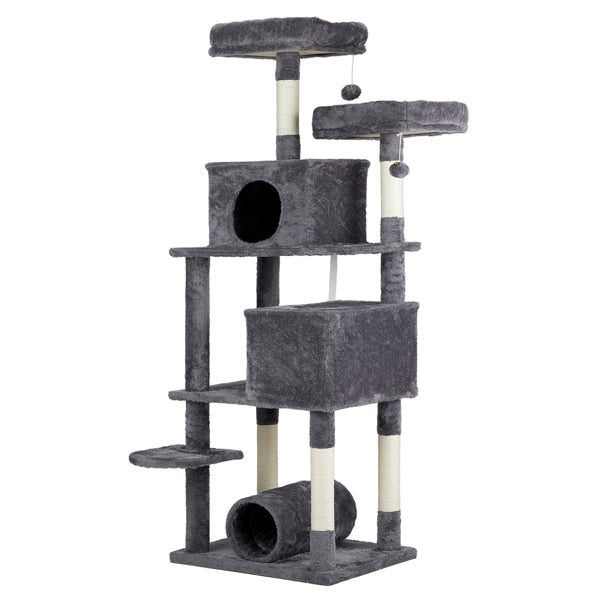 65-Inch Multi-Level Cat Tree Tower for Indoor Cats – Large Cat Condo with Padded Beds, Spacious Hideouts, Sisal Scratching Posts, Play Tunnel, and Toy Balls in Dark Gray