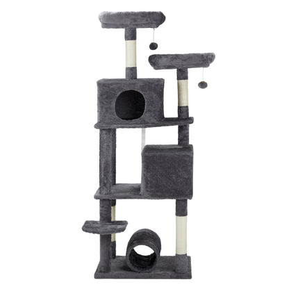 65-Inch Multi-Level Cat Tree Tower for Indoor Cats – Large Cat Condo with Padded Beds, Spacious Hideouts, Sisal Scratching Posts, Play Tunnel, and Toy Balls in Dark Gray