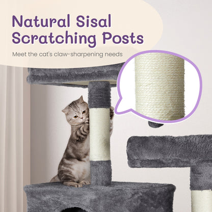 65-Inch Multi-Level Cat Tree Tower for Indoor Cats – Large Cat Condo with Padded Beds, Spacious Hideouts, Sisal Scratching Posts, Play Tunnel, and Toy Balls in Dark Gray