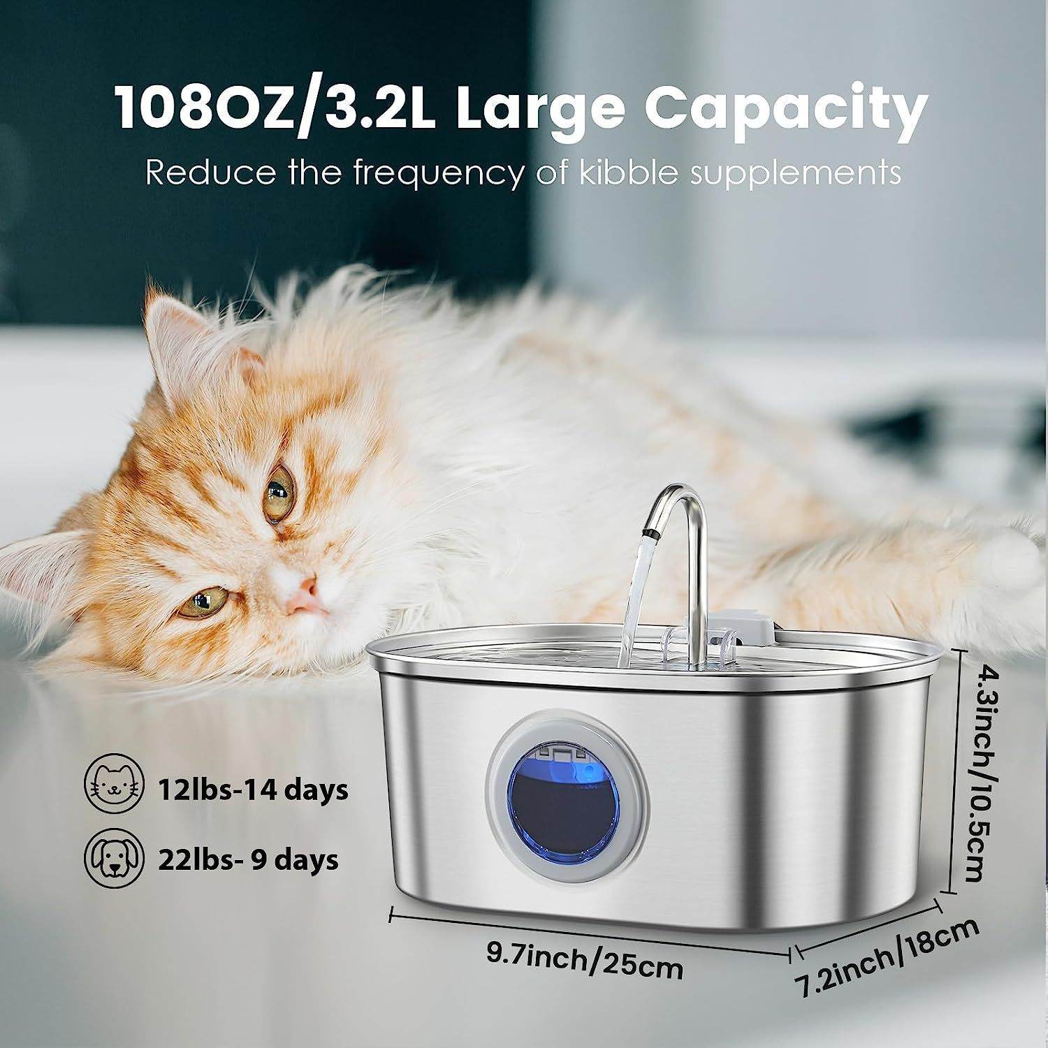 Stainless Steel Cat Water Fountain – Quiet Circulation with Multi-Layer Filtration
