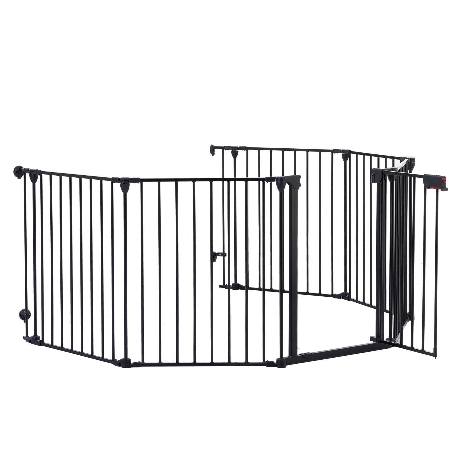 150" Adjustable Metal Safety Gate with 6 Panels – Multi-Functional Play Yard, Fireplace Fence, Stair Gate, and Christmas Tree Barrier