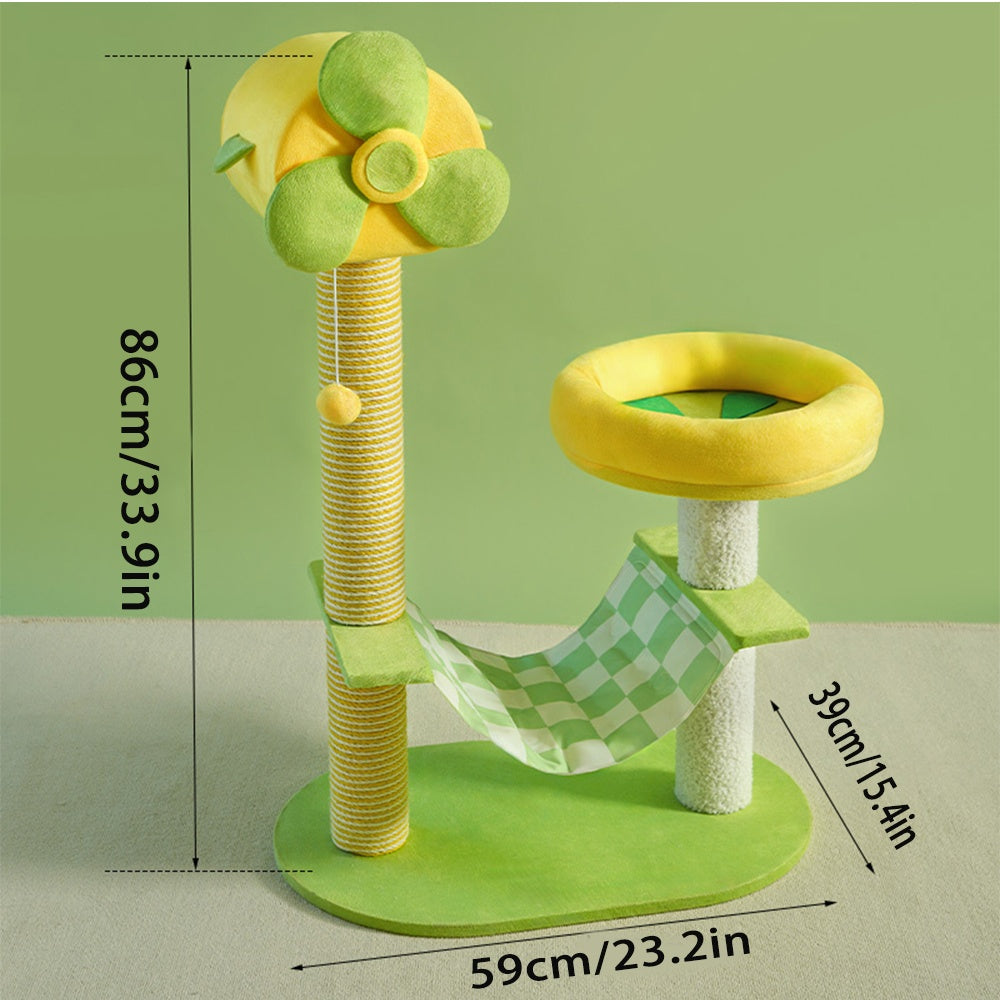 Multi-Level Cat Tree & Climbing Tower – Scratching Posts, Hammock, Gel Cooling Pad & Toys