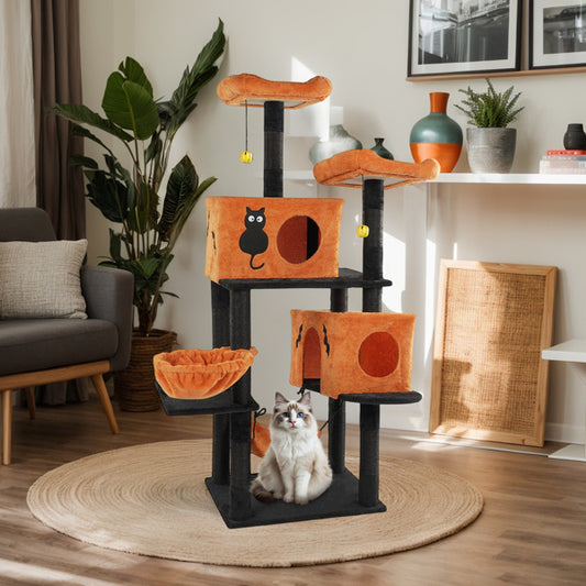 Halloween Cat Tree – Multi-Level Cat Tower with Condos, Hammocks & Scratching Posts for Large Cats