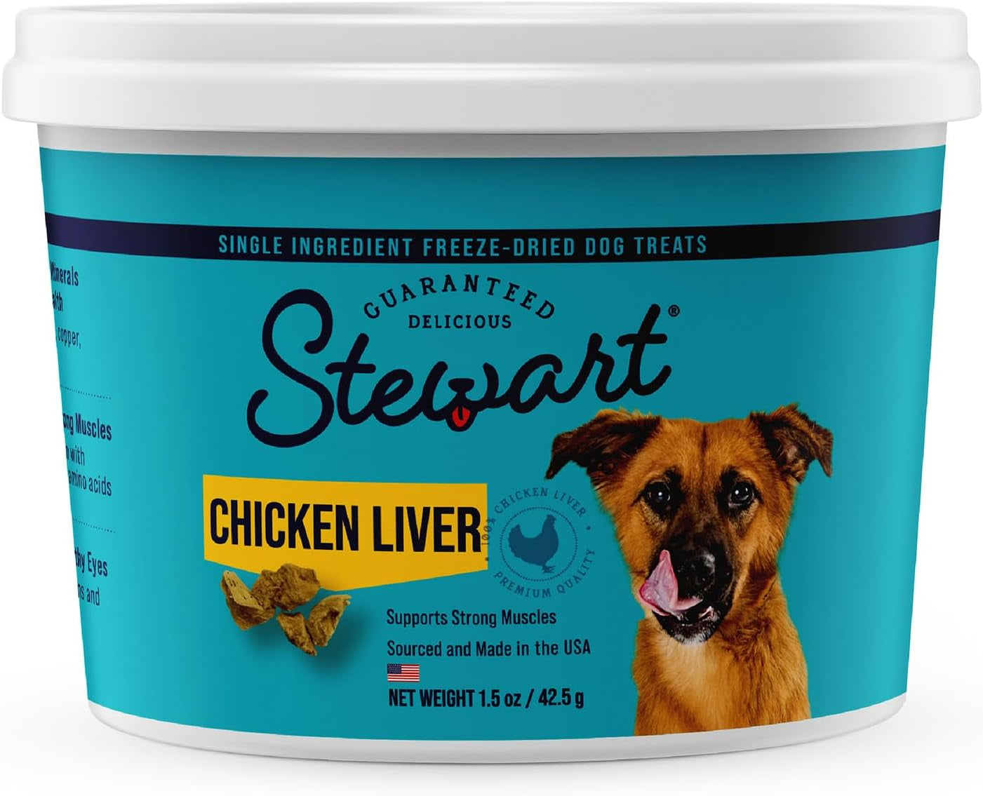 Stewart Freeze Dried Dog Treats, Chicken Liver, Grain Free & Gluten Free, Resealable Tub, Single Ingredient, Training Treat in Beef Liver, Salmon, Chicken Liver & Chicken Breast