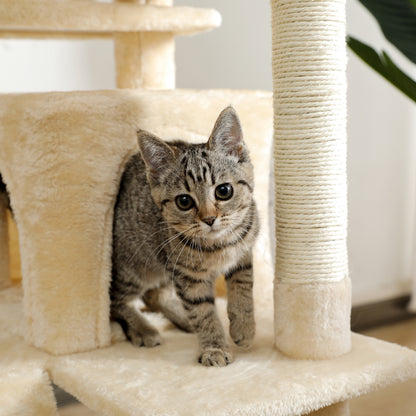 Multi-Functional Cat Tree Tower with Sisal Scratching Posts, 2 Cozy Condos, Top Perch, Hammock, Climbing Ladder & Interactive Dangling Ball