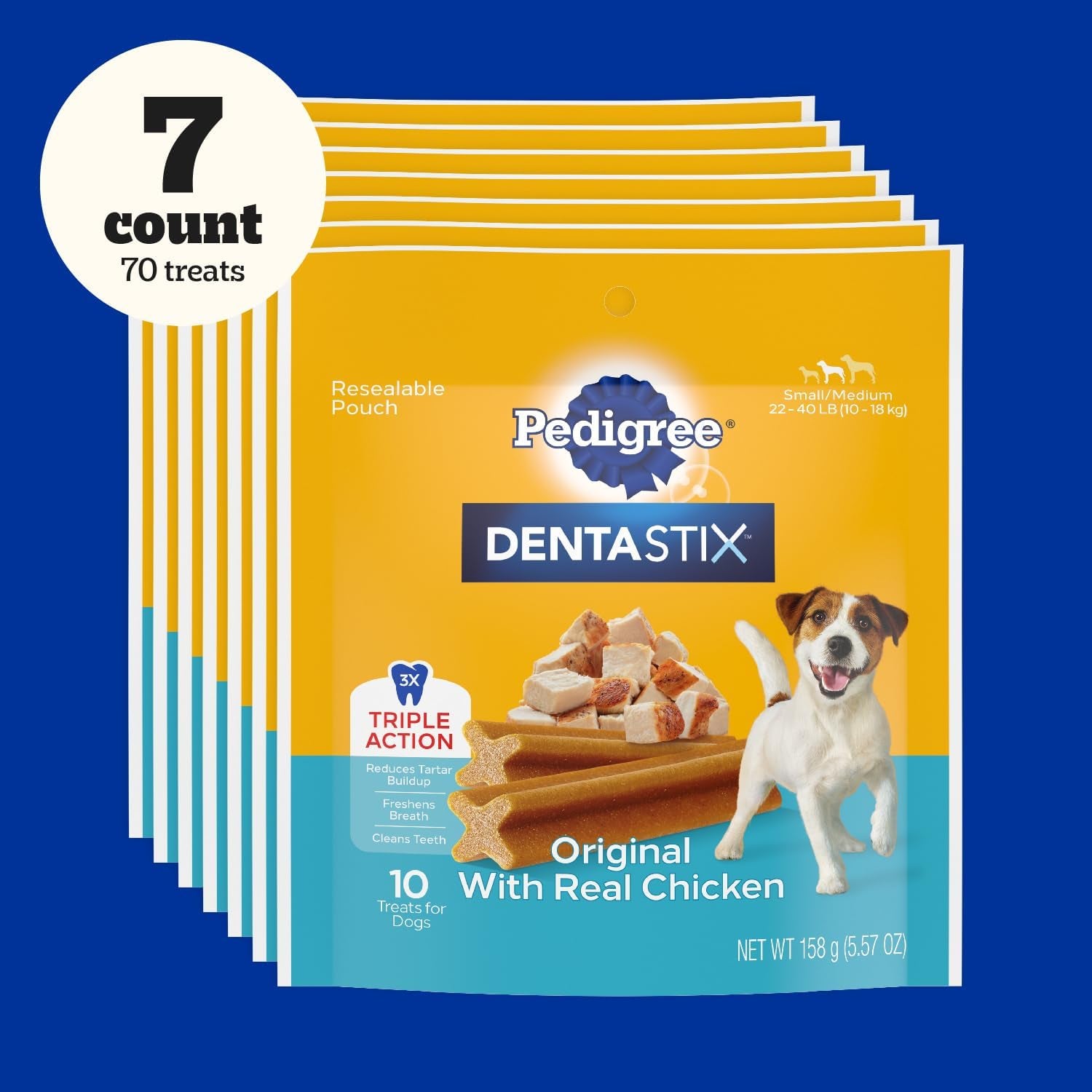 DENTASTIX Small/Medium Dog Dental Treats Original Flavor Dental Bones, 5.57 Oz - 10 Count (Pack of 7)