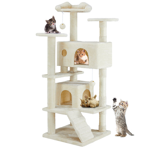 Multi-Functional Cat Treehouse – Cat Climbing Frame with Condo, Perches & Scratching Posts